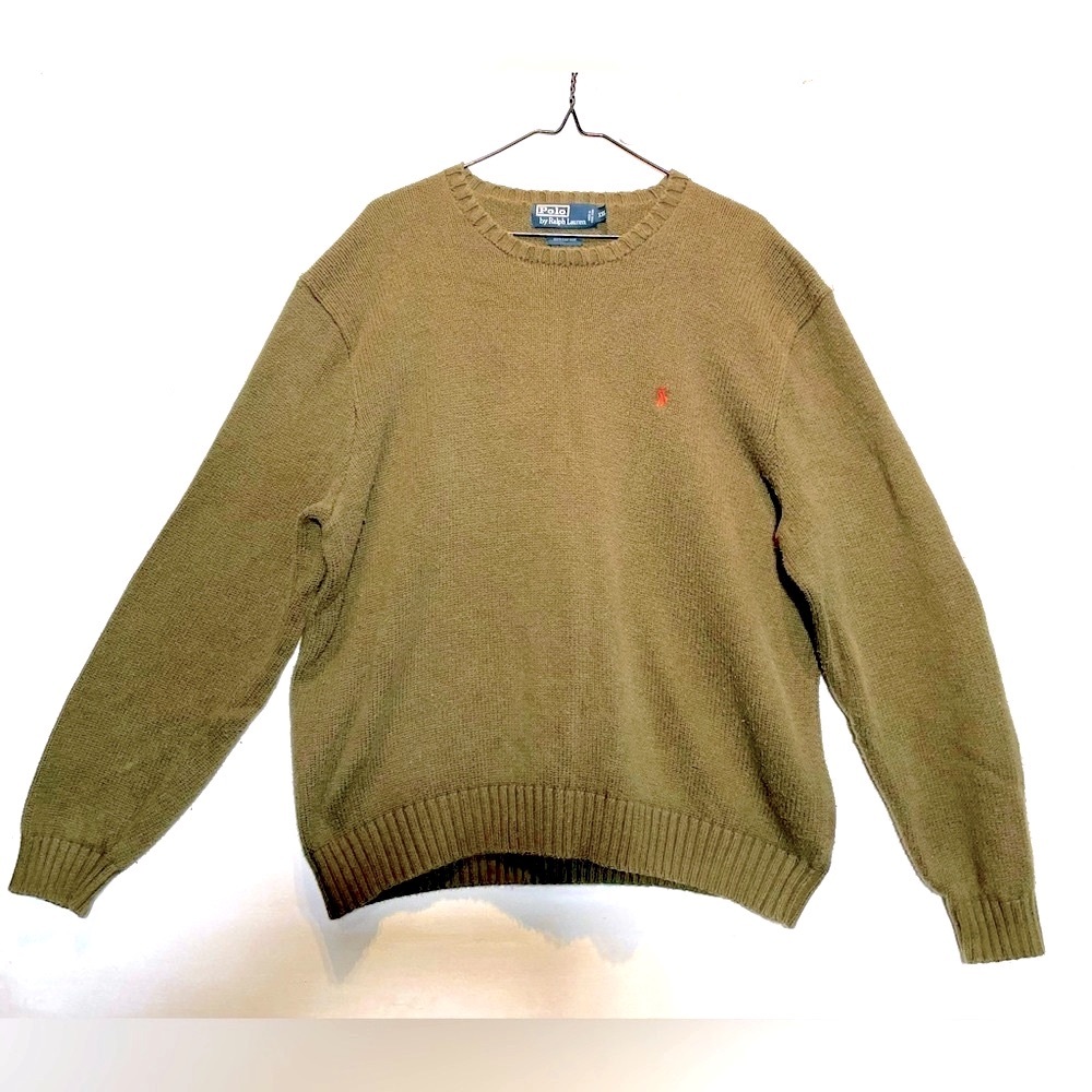 Vintage olive Green 90s Polo Ralph Lauren Men’s Crew Neck Sweater